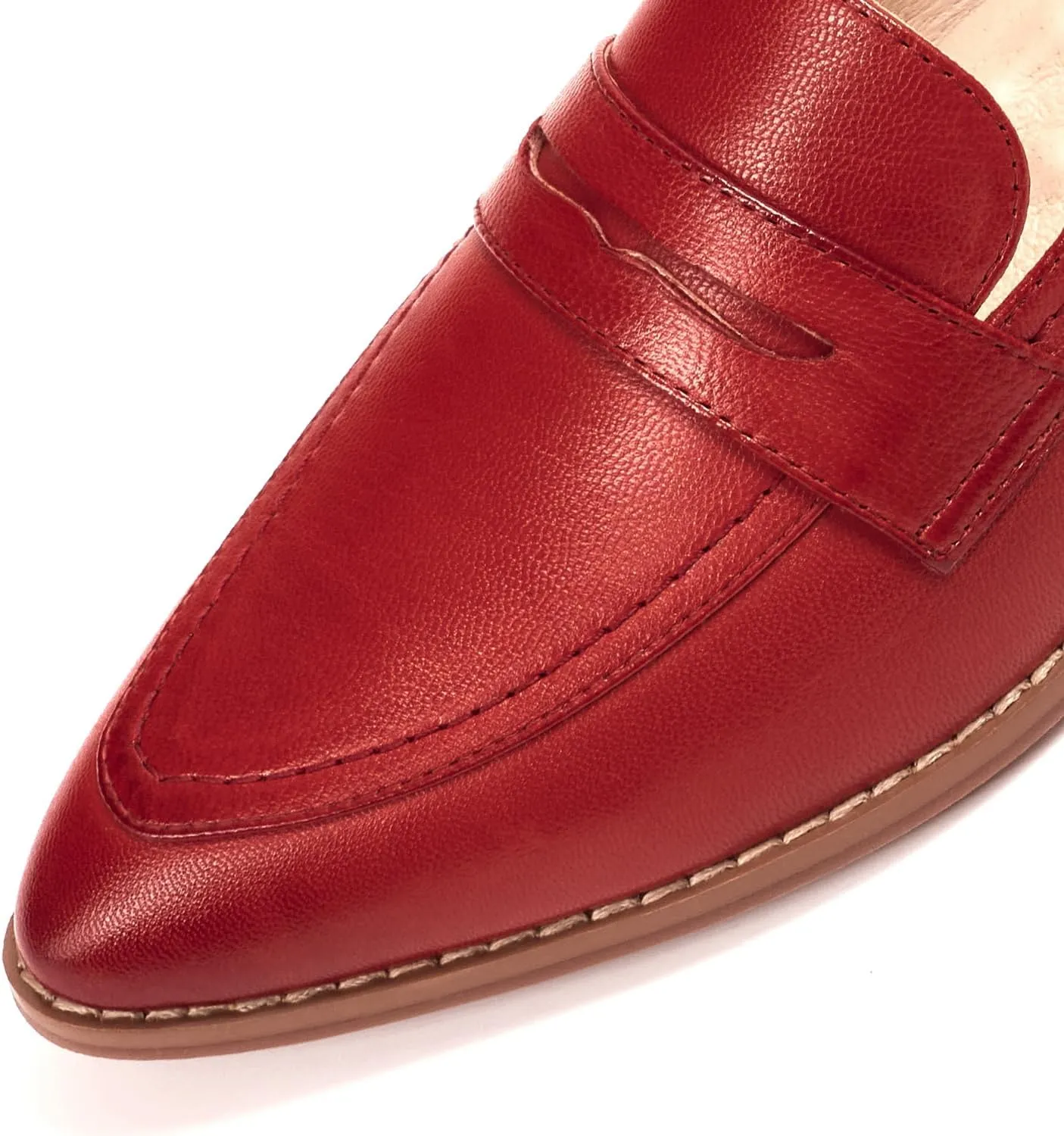 Mona flying Women's Leather Pointed Toe Penny Loafer Dress Casual Slip on Flat Office Work Shoes for Ladies