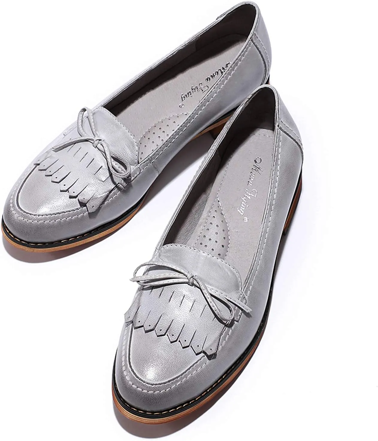 Mona flying Women's Leather Tassel Loafer Dress Casual Slip on Flat Office Work Shoes for Ladies
