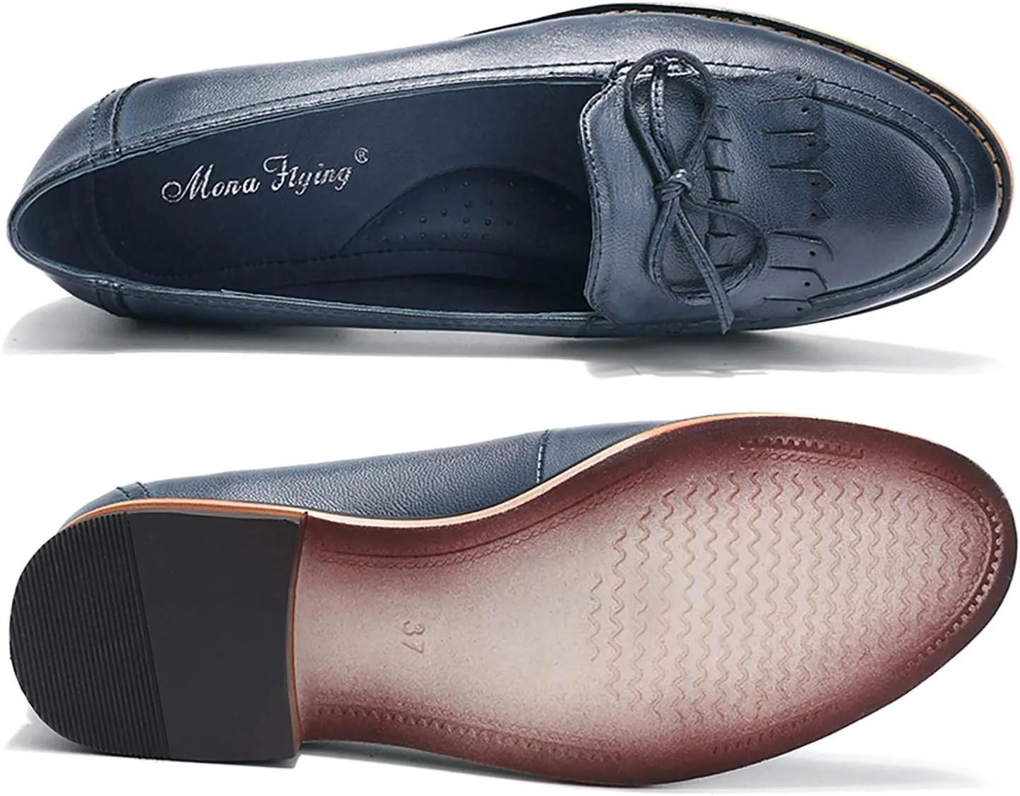 Mona flying Women's Leather Tassel Loafer Dress Casual Slip on Flat Office Work Shoes for Ladies