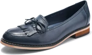 Mona flying Women's Leather Tassel Loafer Dress Casual Slip on Flat Office Work Shoes for Ladies