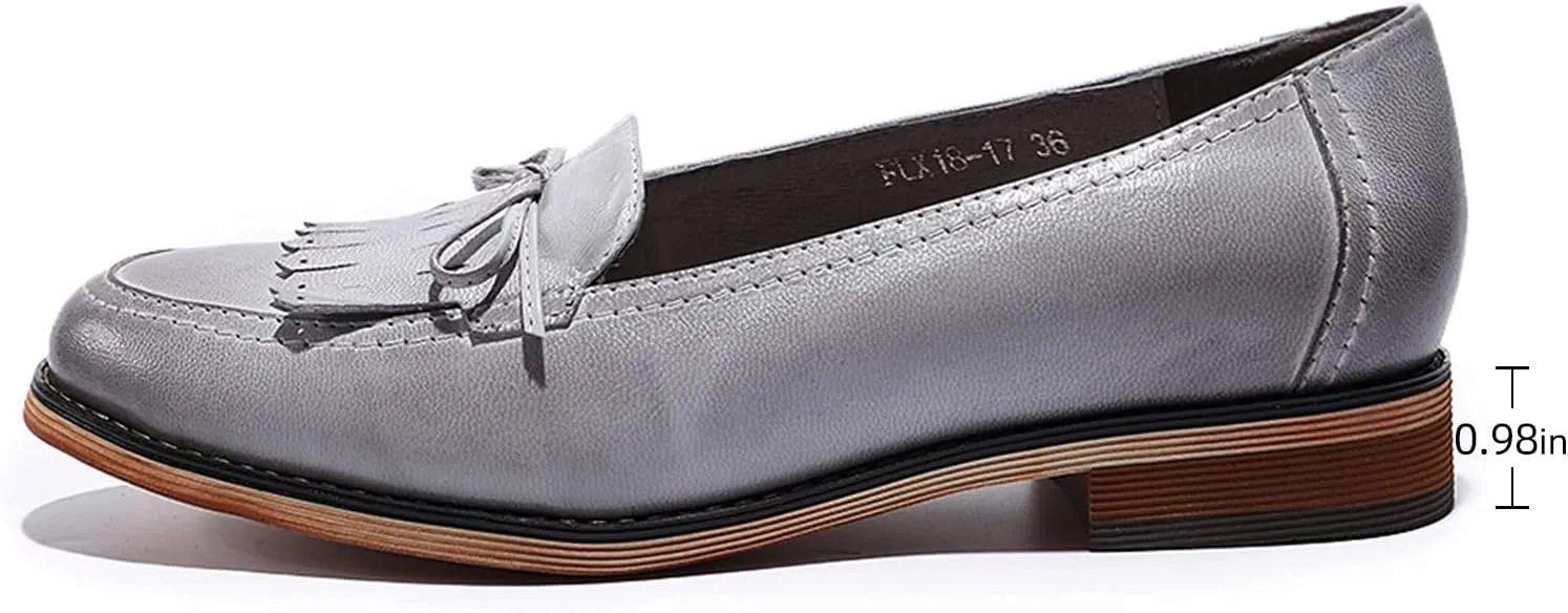 Mona flying Women's Leather Tassel Loafer Dress Casual Slip on Flat Office Work Shoes for Ladies
