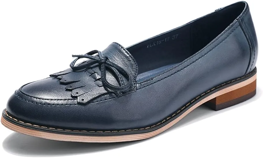 Mona flying Women's Leather Tassel Loafer Dress Casual Slip on Flat Office Work Shoes for Ladies