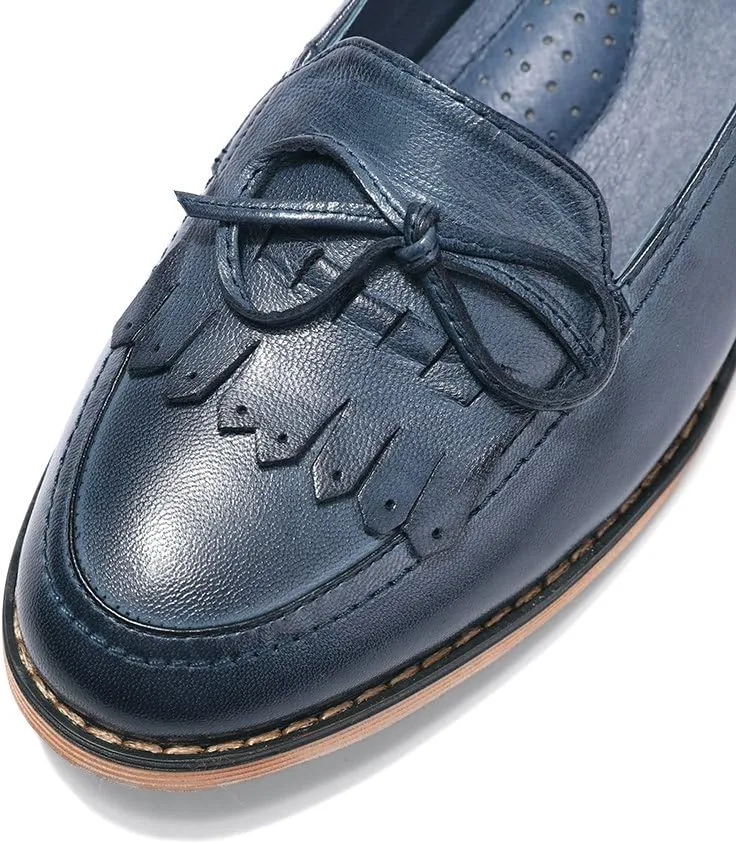 Mona flying Women's Leather Tassel Loafer Dress Casual Slip on Flat Office Work Shoes for Ladies