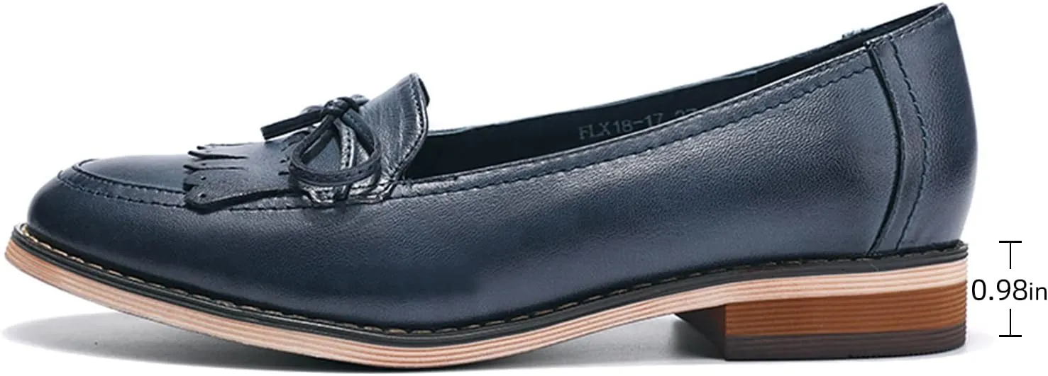 Mona flying Women's Leather Tassel Loafer Dress Casual Slip on Flat Office Work Shoes for Ladies