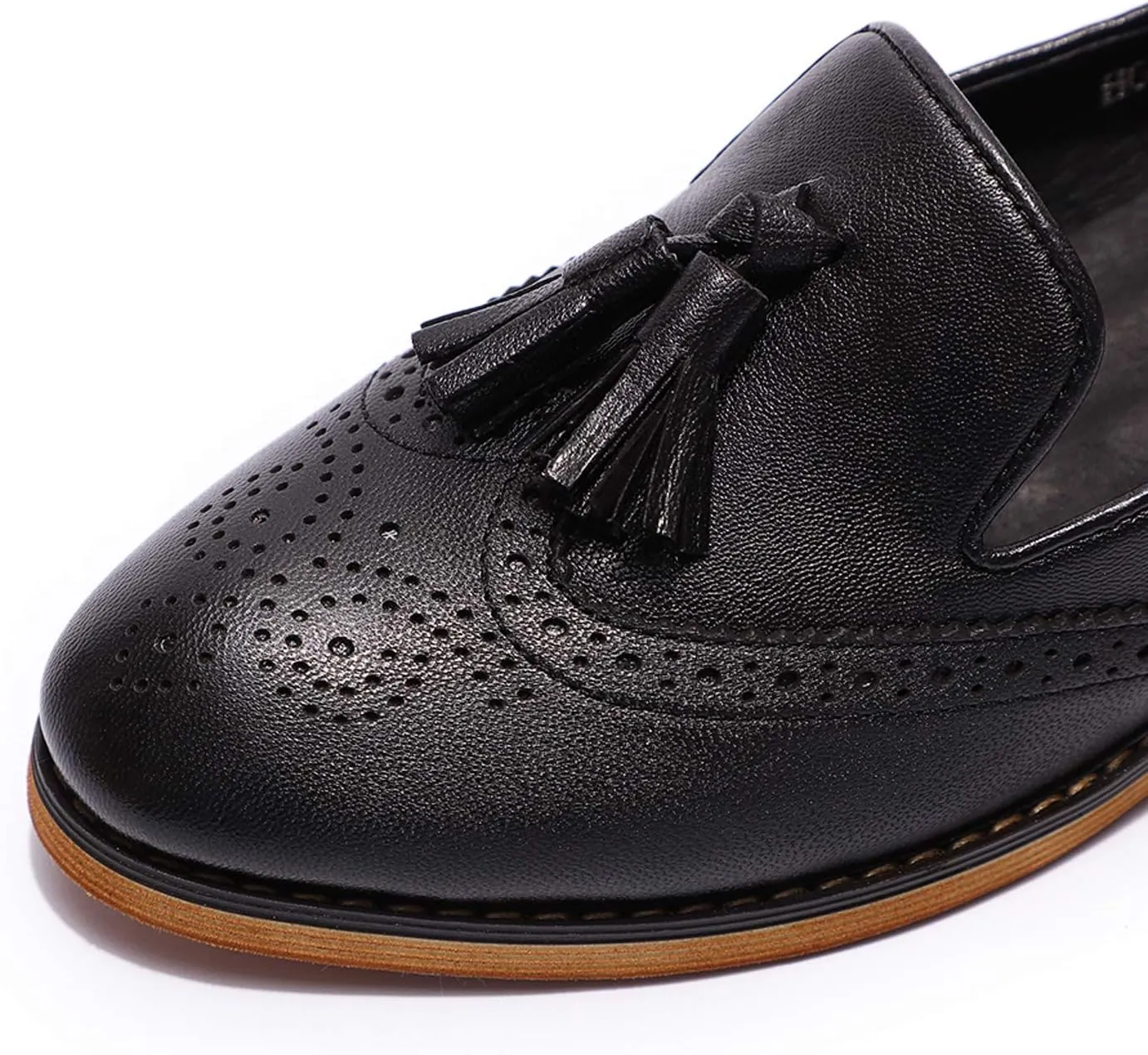 Mona flying Women's Leather Tassel Loafer Slip on Wingtip Brogue Dress Casual Flat Office Work Shoes for Ladies