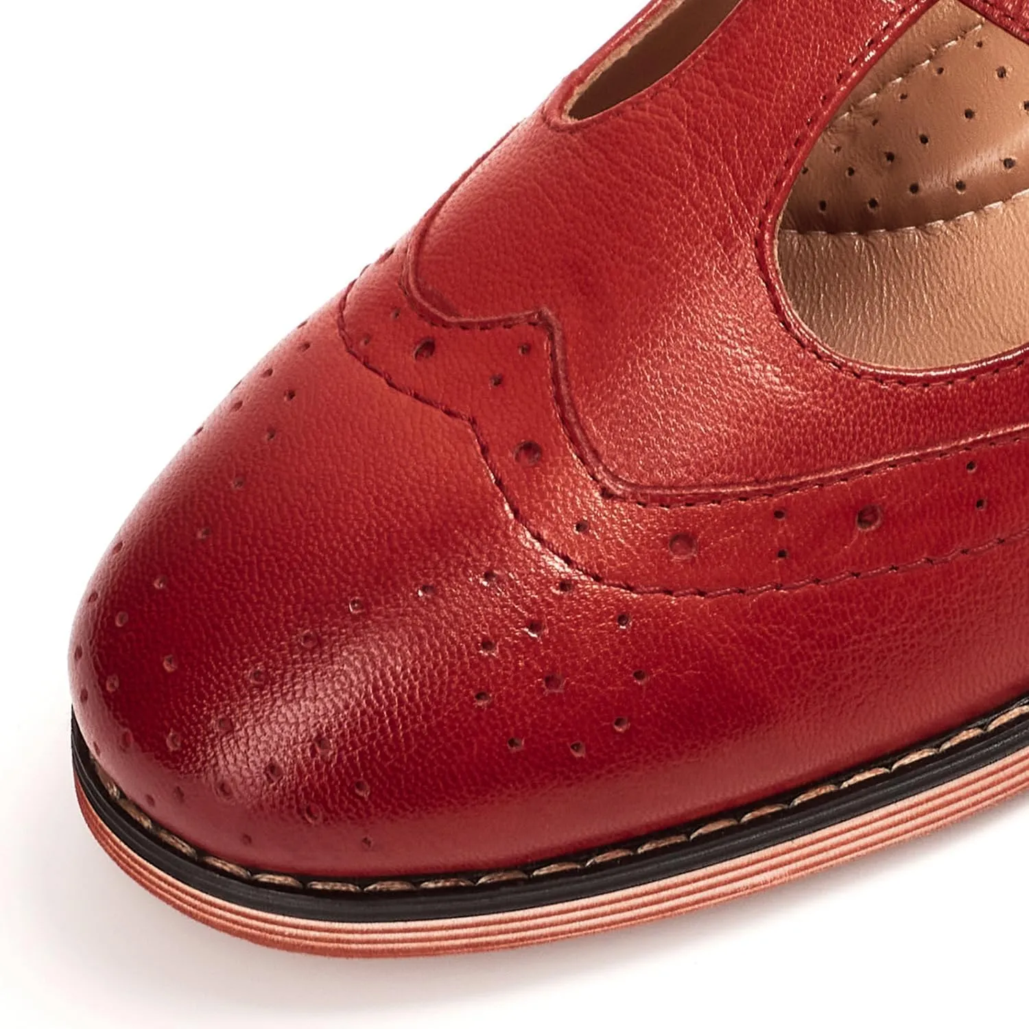 Mona flying Women's Leather Wingtip Oxford Mary Jane Loafer Casual Flat T Strap Shoes for Ladies