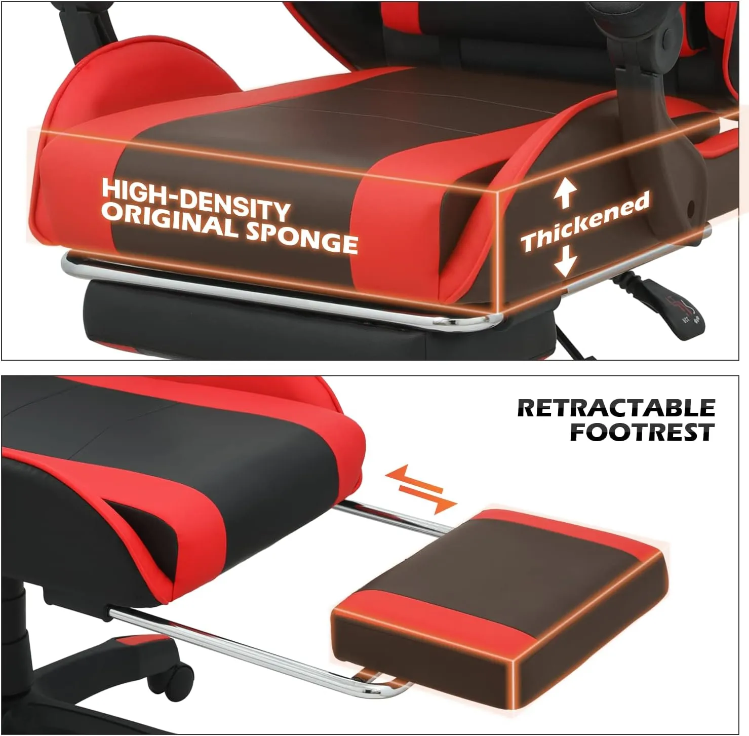 MoNiBloom Gaming Chair with Footrest High Back Video Game Chair with Headrest & Lumbar Support Height Adjustable Leather Swivel Computer Chair for Adult Teen Office or Gaming, Red