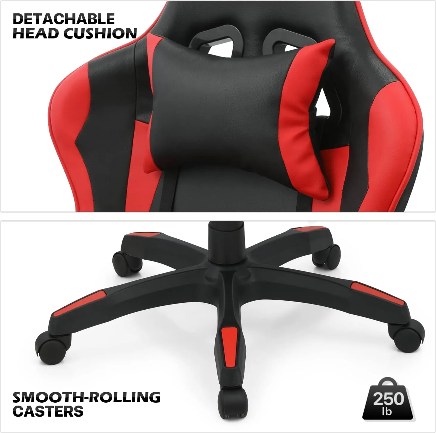 MoNiBloom Gaming Chair with Footrest High Back Video Game Chair with Headrest & Lumbar Support Height Adjustable Leather Swivel Computer Chair for Adult Teen Office or Gaming, Red