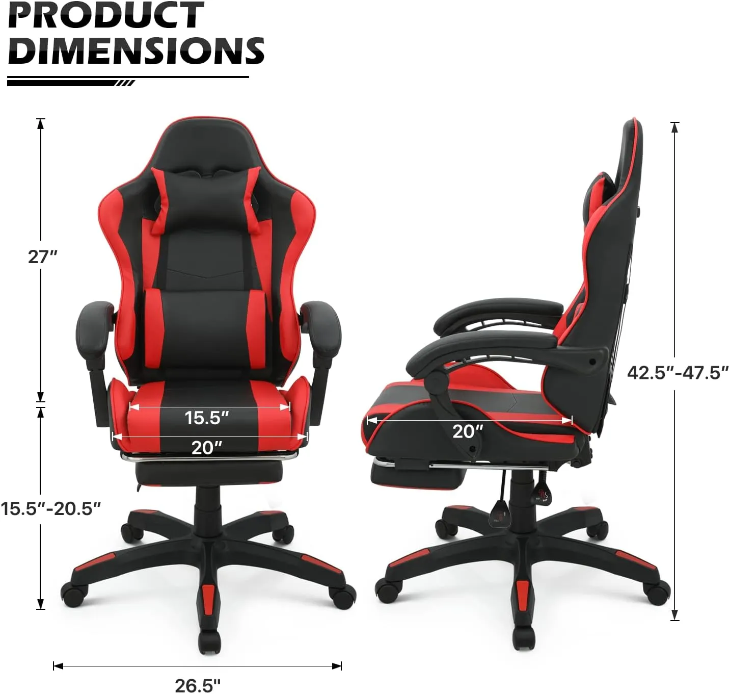 MoNiBloom Gaming Chair with Footrest High Back Video Game Chair with Headrest & Lumbar Support Height Adjustable Leather Swivel Computer Chair for Adult Teen Office or Gaming, Red