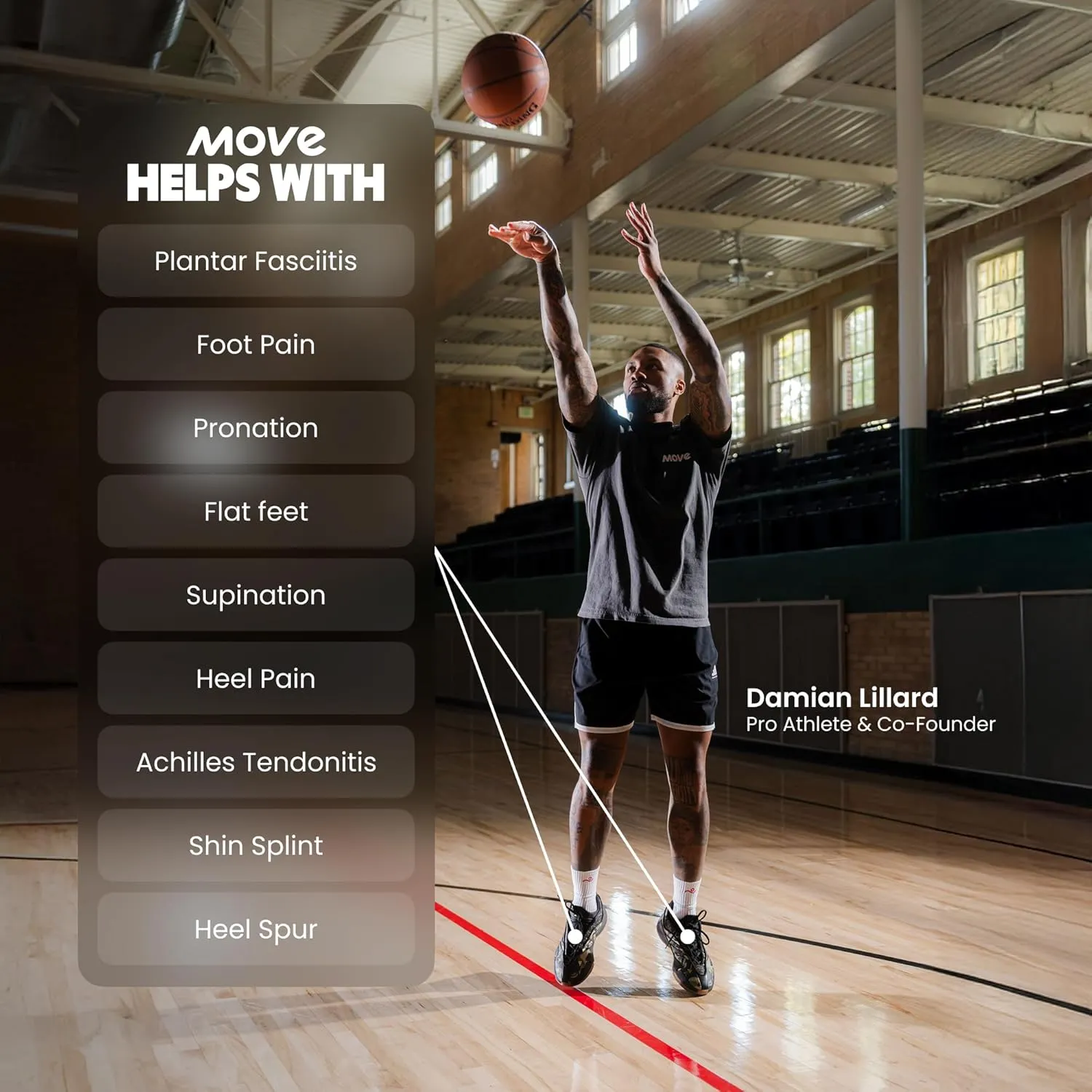 MOVE Game Day - All-Purpose Support Insoles - Plantar Fasciitis, Running, Shock Absorption, Flat Feet, Arch Support, Basketball, Active Lifestyle, Walking and Athletics (M 5-5.5 / WM 6.5-7)