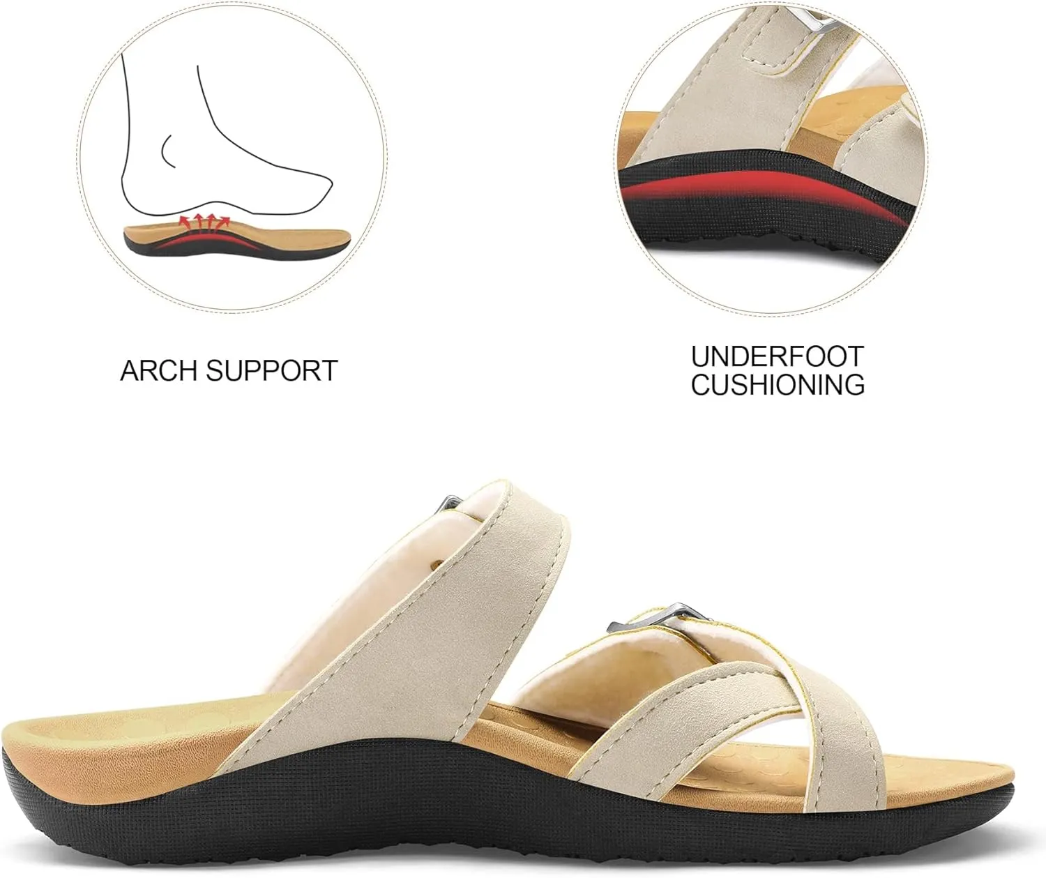 mysoft Women's Arch Support Slide Sandals Adjustable Orthopedic Flip Flops Comfortable Walking Summer Shoes