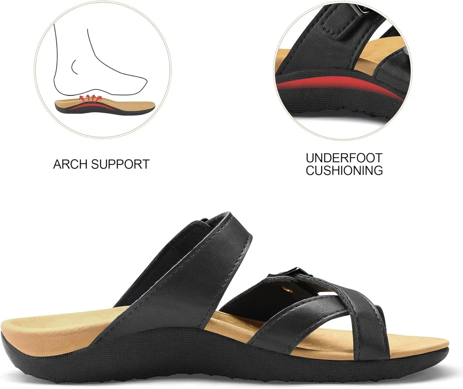 mysoft Women's Arch Support Slide Sandals Adjustable Orthopedic Flip Flops Comfortable Walking Summer Shoes