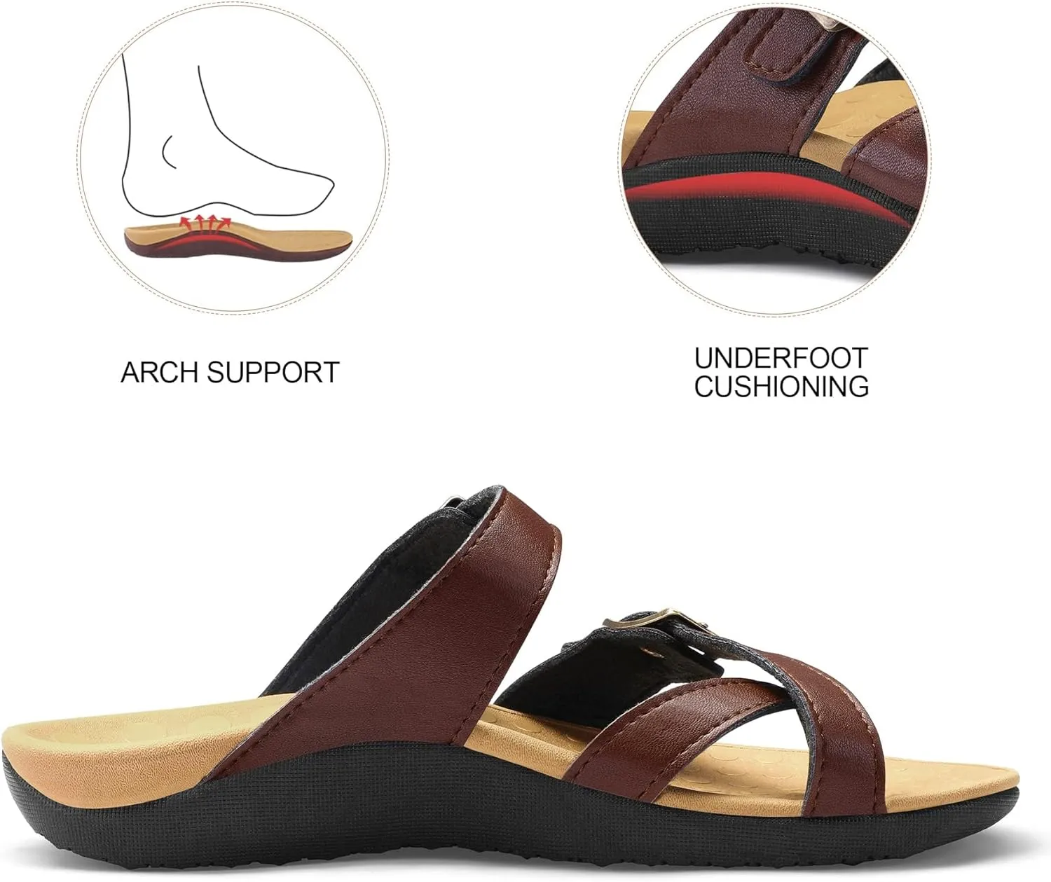 mysoft Women's Arch Support Slide Sandals Adjustable Orthopedic Flip Flops Comfortable Walking Summer Shoes