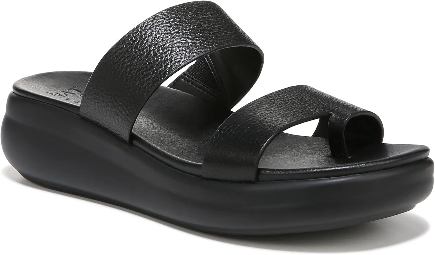 Naturalizer Women's Drift 2 Slip On Platform Sandal Slide Sandal Black Leather 4 M