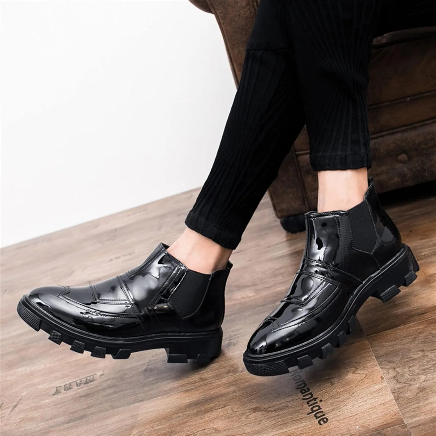 New Men's Chelsea Boots Elastic Bandage Floral Vegan Leather Slip On Wearable Non Anti-slip Formal Casual Slip On