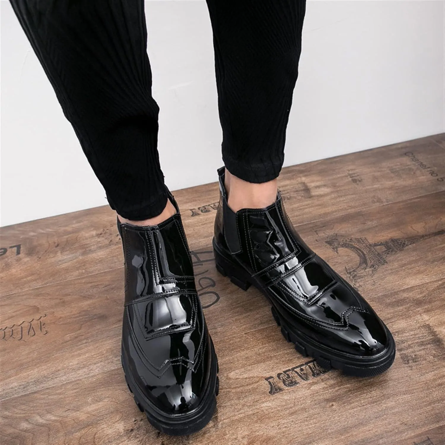 New Men's Chelsea Boots Elastic Bandage Floral Vegan Leather Slip On Wearable Non Anti-slip Formal Casual Slip On