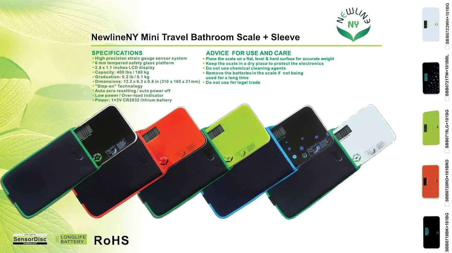 NewlineNY Green Mini Bathroom Travel Scale with Protection Sleeve, SBB0719MLG 101BG