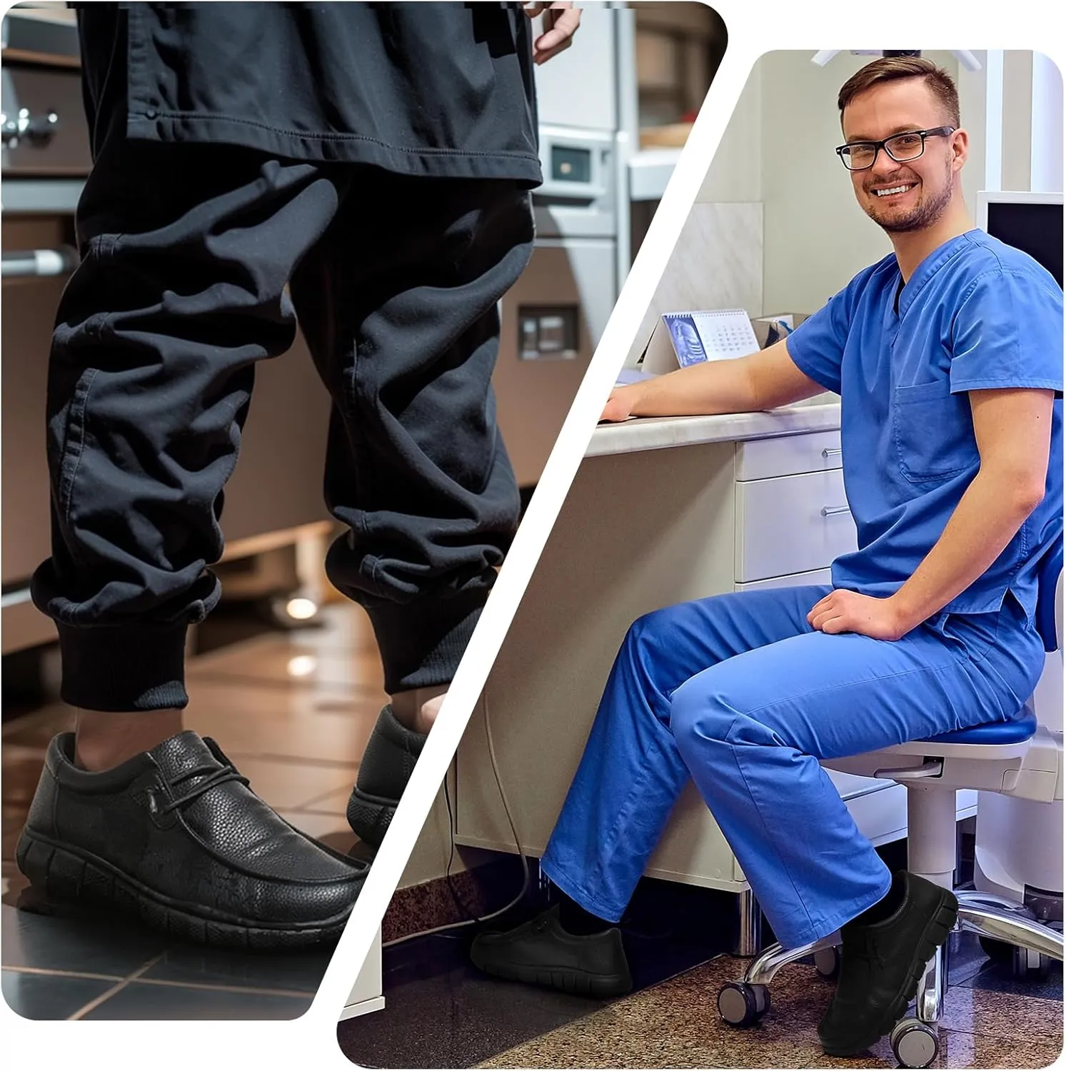 NINGO Leather Non Slip Shoes for Men Women, Slip On Water Resistant Work Loafers, Lightweight Breathable Chef Footwear & Sneakers for Kitchen/Restaurant Staff, Hospitality and Food Processing