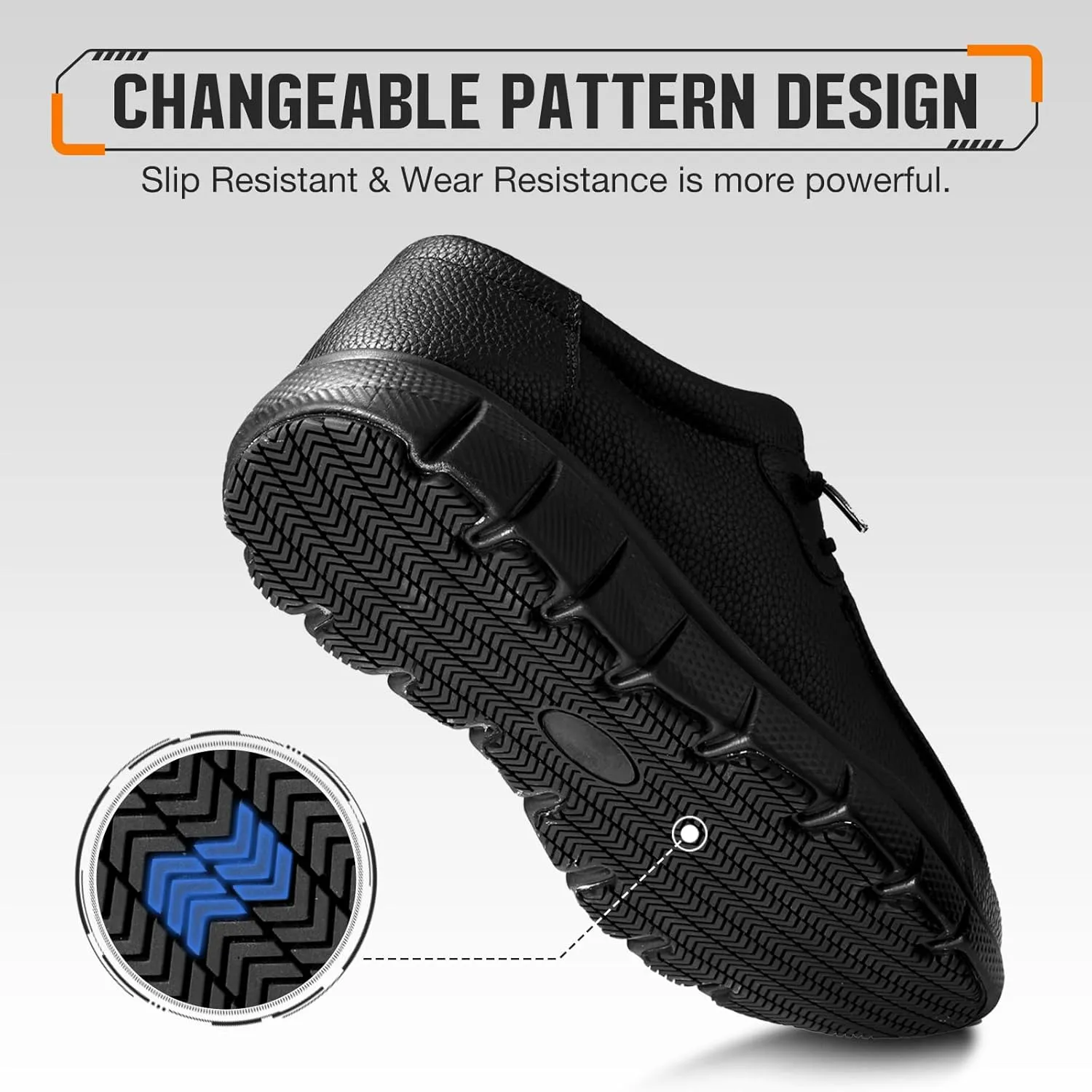 NINGO Leather Non Slip Shoes for Men Women, Slip On Water Resistant Work Loafers, Lightweight Breathable Chef Footwear & Sneakers for Kitchen/Restaurant Staff, Hospitality and Food Processing