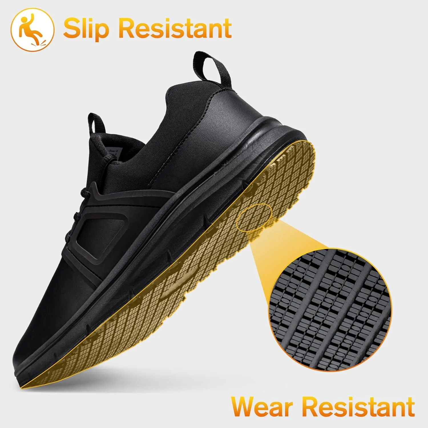 Non Slip Work Shoes for Mens Slip On Sneakers Waterproof Chef Kitchen Shoe Comfortable Slip Resistant Restaurant Footwear Hombre Zapatos de Trabajo, Black