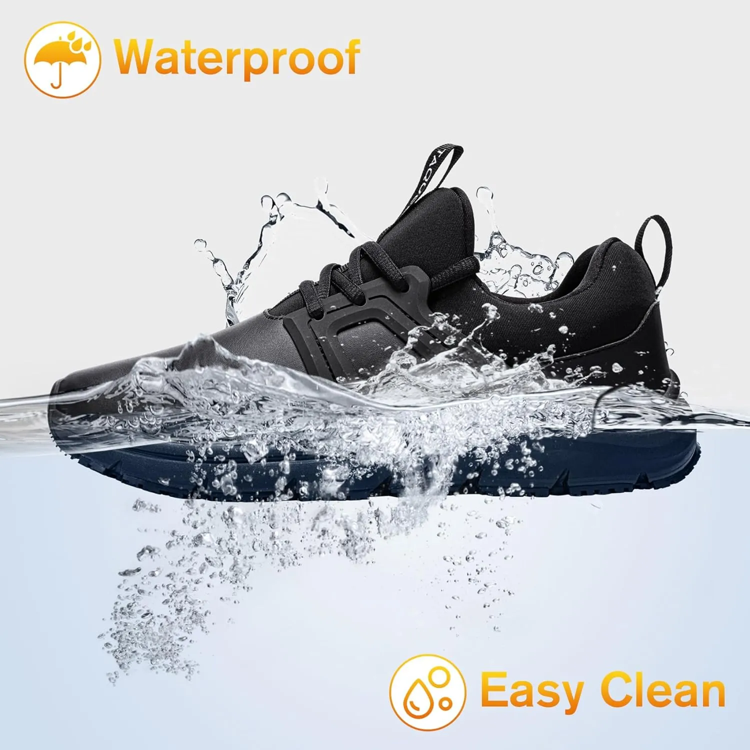 Non Slip Work Shoes for Mens Slip On Sneakers Waterproof Chef Kitchen Shoe Comfortable Slip Resistant Restaurant Footwear Hombre Zapatos de Trabajo, Black