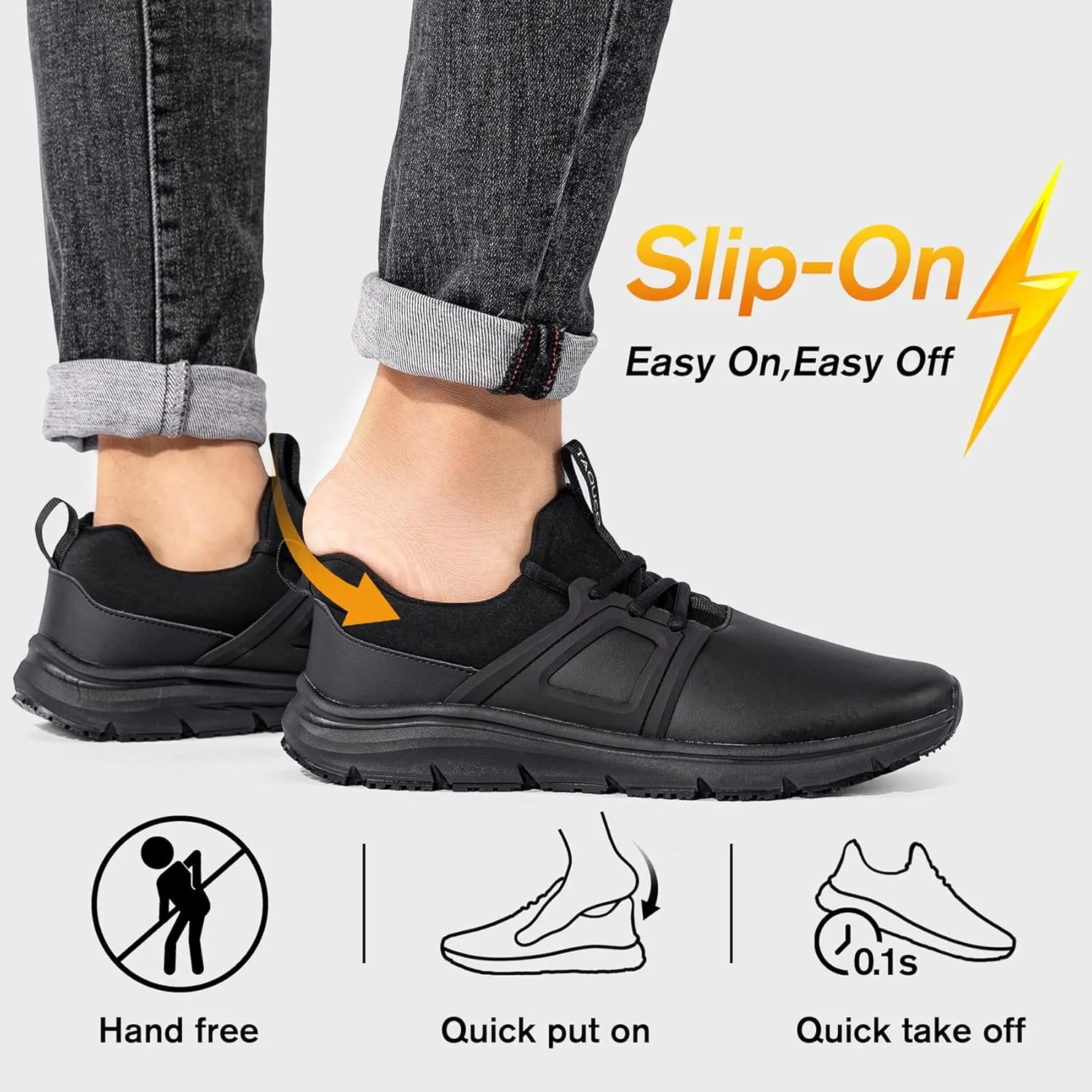 Non Slip Work Shoes for Mens Slip On Sneakers Waterproof Chef Kitchen Shoe Comfortable Slip Resistant Restaurant Footwear Hombre Zapatos de Trabajo, Black
