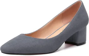 NUMALEO Womens Suede Solid Office Square Toe Slip On Casual Chunky Low Heel Pumps Shoes 2 Inch