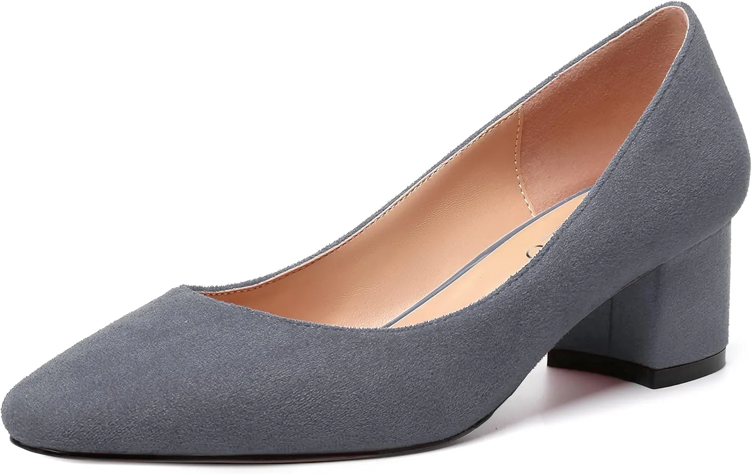 NUMALEO Womens Suede Solid Office Square Toe Slip On Casual Chunky Low Heel Pumps Shoes 2 Inch