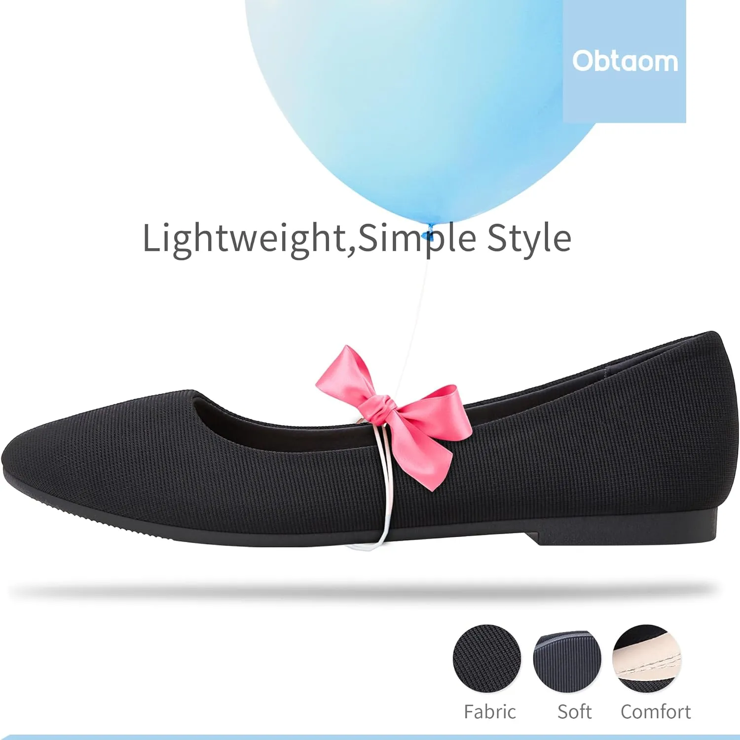 Obtaom Round Toe Women Flat Shoes Slip on Girls Dress Black Ballet Flats