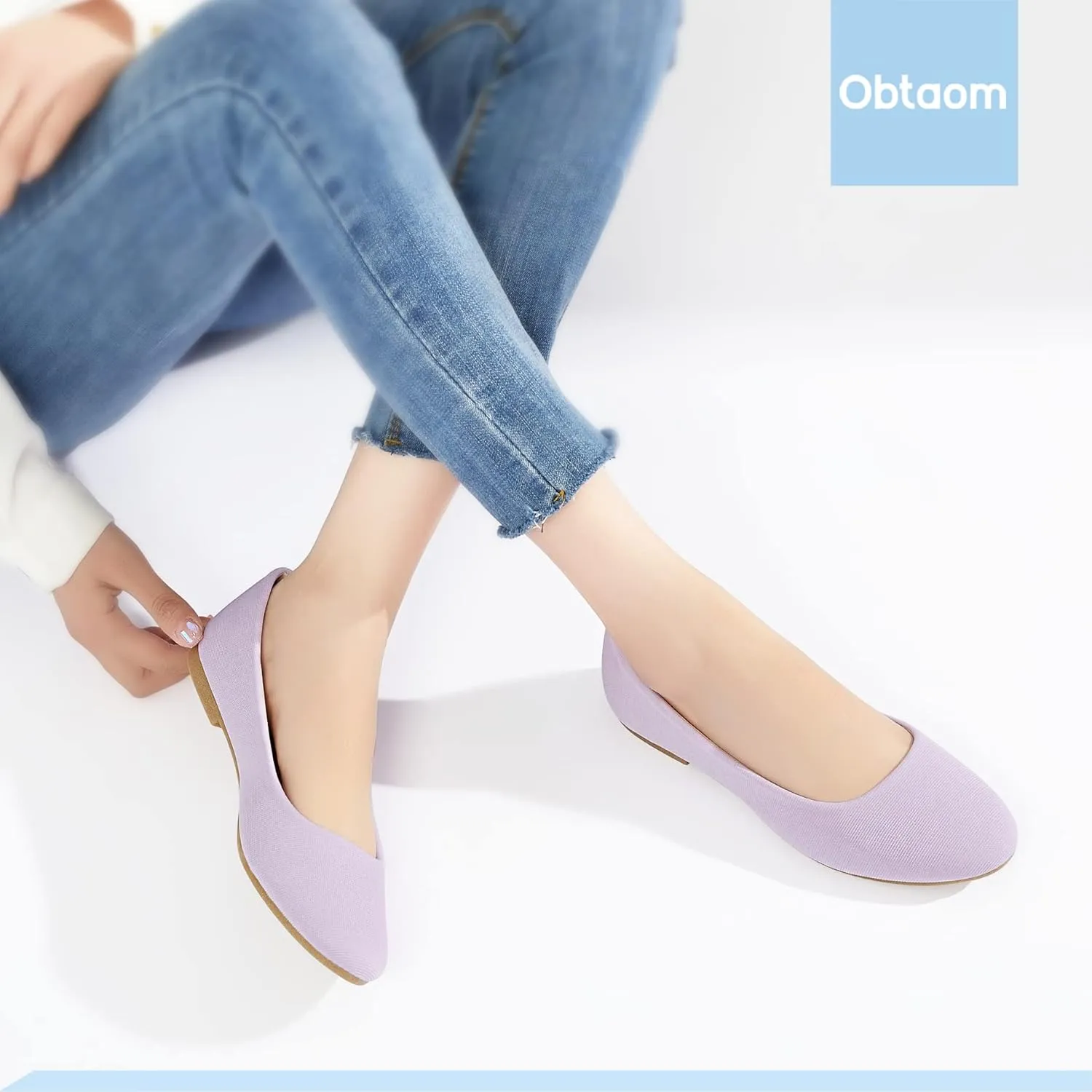 Obtaom Round Toe Women Flat Shoes Slip on Girls Dress Black Ballet Flats