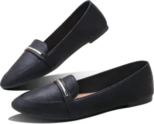 Obtaom Women's Pointy Toe Loafer Flat Comfortable Faux Suede Work Shoes,Cute Penny Loafer Slip On Ballet Flat