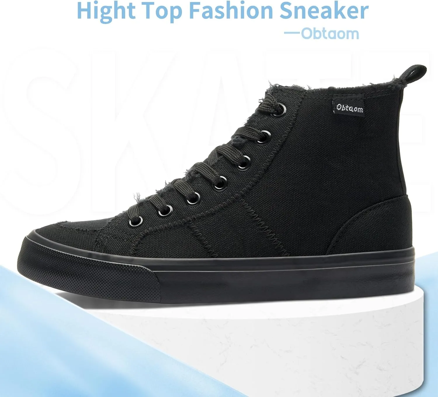 Obtaom Womens/Mens high top Canvas Shoes Play mid Calf Fashion Sneaker Casual lace up hi top Washed Canvas Shoes