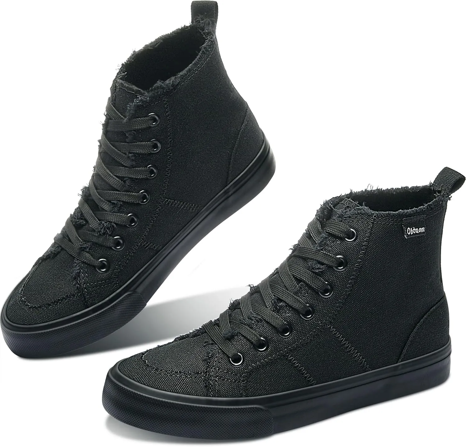 Obtaom Womens/Mens high top Canvas Shoes Play mid Calf Fashion Sneaker Casual lace up hi top Washed Canvas Shoes