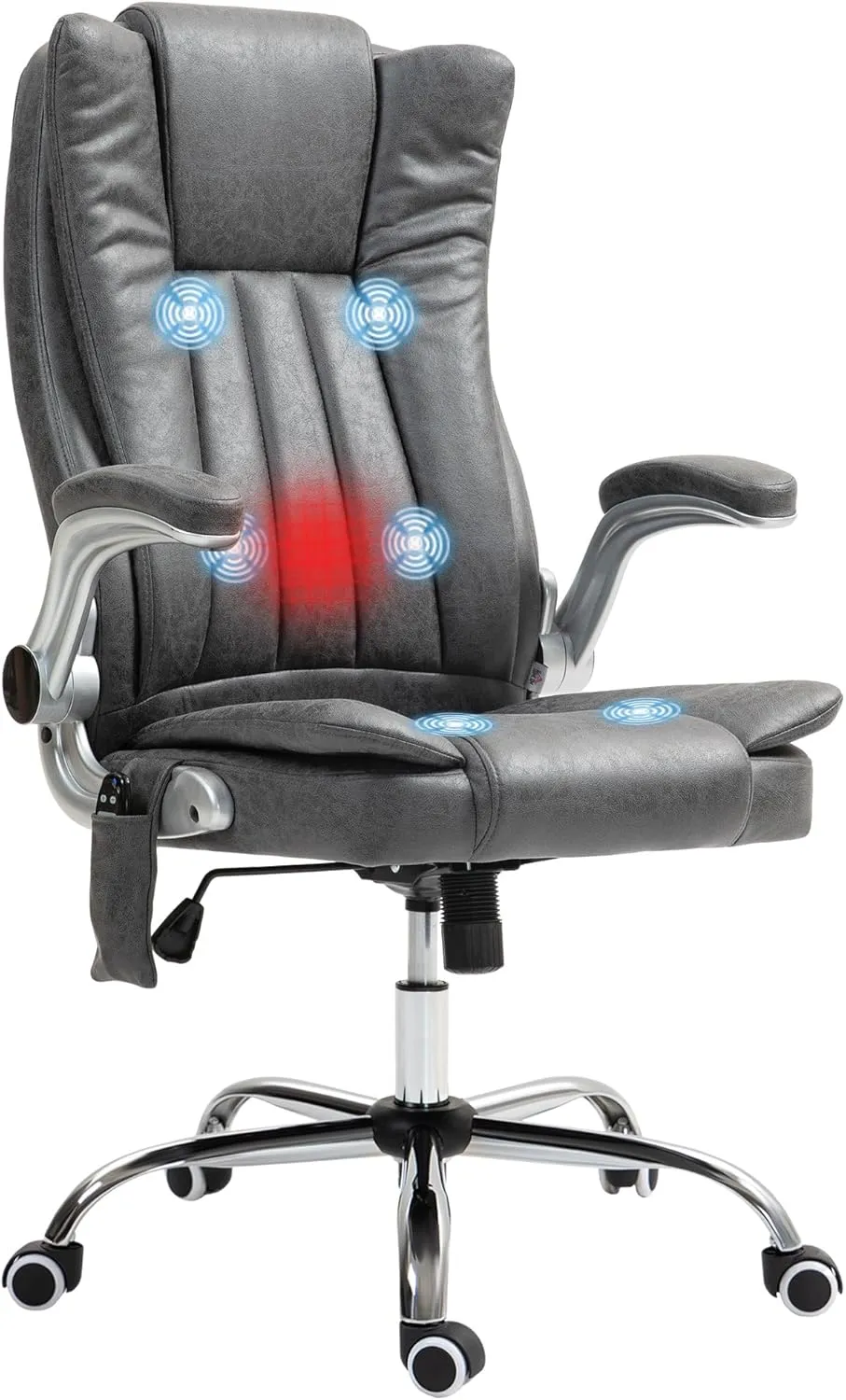 Office Massage Chair with Heat, Ergonomic Swivel Chair for Long Hours, Vibrating Lumbar Support, Adjustable Height, Gray