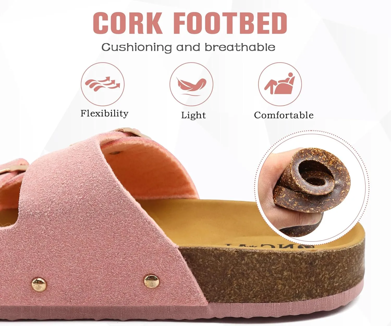 ONCAI Womens Flat Slide Sandals with Arch Support 2 Strap Adjustable Buckle Slip on Slides Shoes Non Slip Rubber Sole