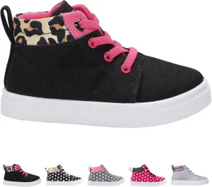 Oomphies Sam Girls Hi-Top Pull-On Sneakers – Canvas Upper, Elastic Laces, Cushioned Insole & Durable Rubber Sole