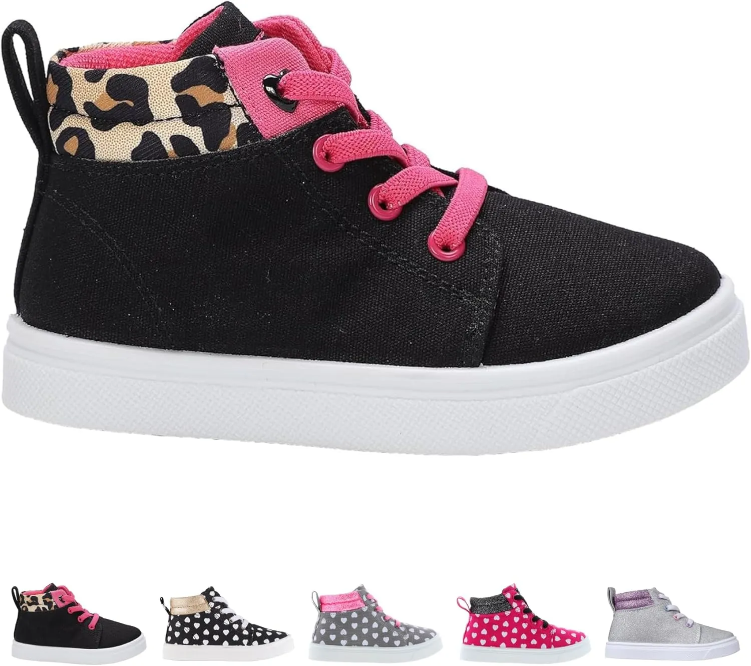 Oomphies Sam Girls Hi-Top Pull-On Sneakers – Canvas Upper, Elastic Laces, Cushioned Insole & Durable Rubber Sole