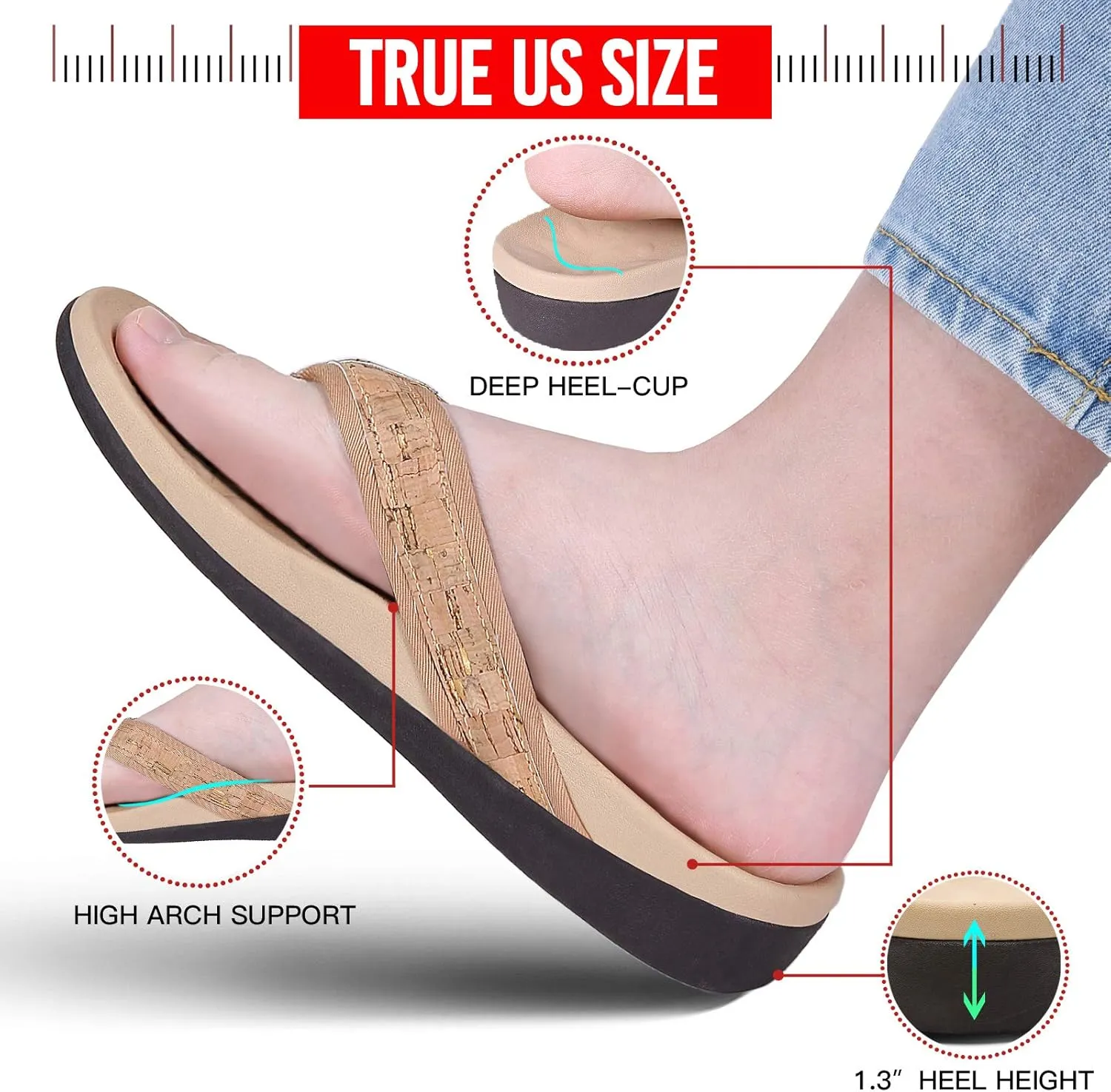 Orkii Womens Orthopedic Sandals for Plantar Fasciitis Feet, Best Orthotic Flip Flops With Arch Support, Comfortable Walking Sandals for Summer Beach, River, Pool