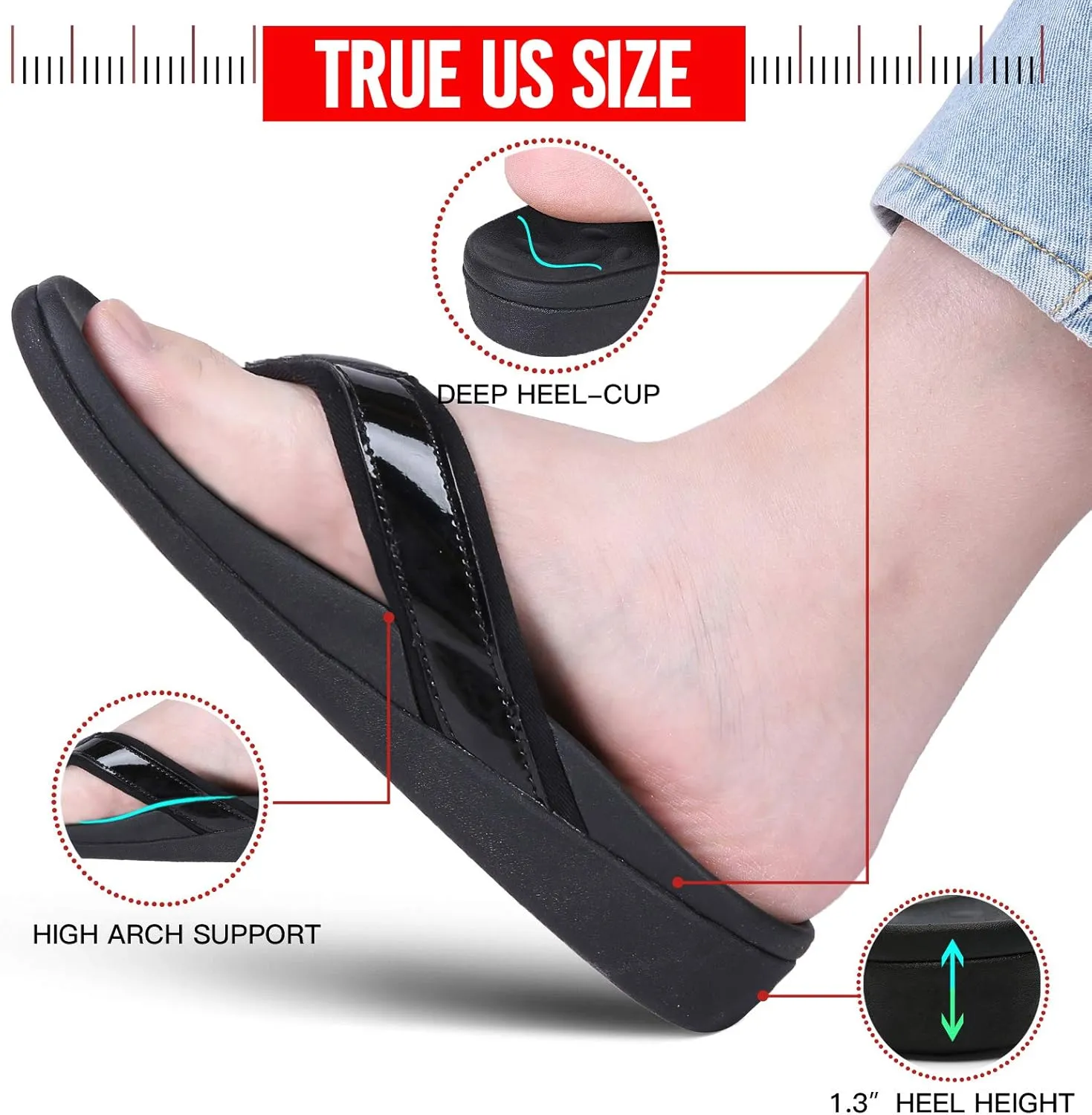Orkii Womens Orthopedic Sandals for Plantar Fasciitis Feet, Best Orthotic Flip Flops With Arch Support, Comfortable Walking Sandals for Summer Beach, River, Pool