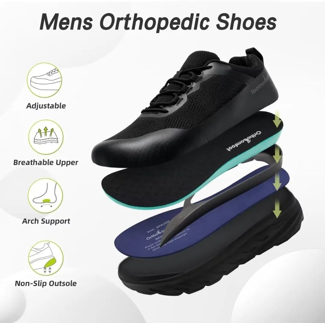 OrthoComfoot Men's Orthopedic Diabetic Wide Walking Shoes: Comfortable Casual Arch Support Plantar Fasciitis Fashion Sneakers, Work Tennis Orthotic High Arch Swollen Feet Shoes for Foot Heel Pain