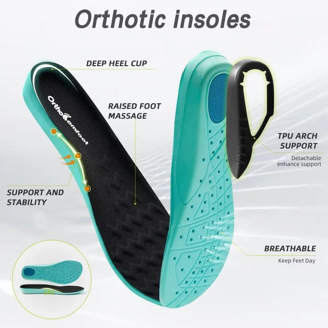 OrthoComfoot Men's Orthopedic Diabetic Wide Walking Shoes: Comfortable Casual Arch Support Plantar Fasciitis Fashion Sneakers, Work Tennis Orthotic High Arch Swollen Feet Shoes for Foot Heel Pain