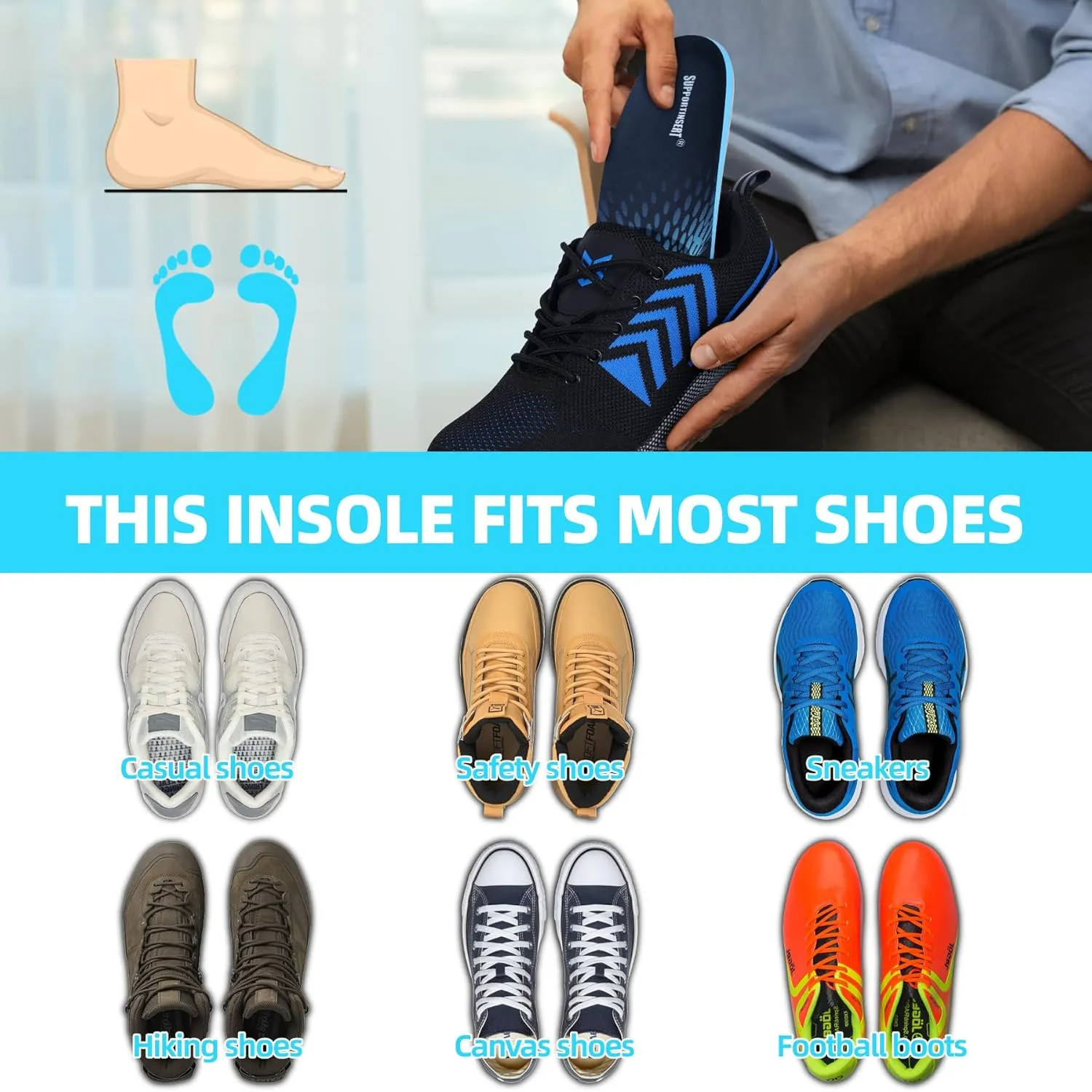 Orthopedic Insert Men Women Metatarsal Insoles Relief Plantar Fasciitis Pain Flat Feet Overpronation Heel Spurs Pads 210lbs  Heavy Duty High Arch Support Inserts Size(10-10 1/2)