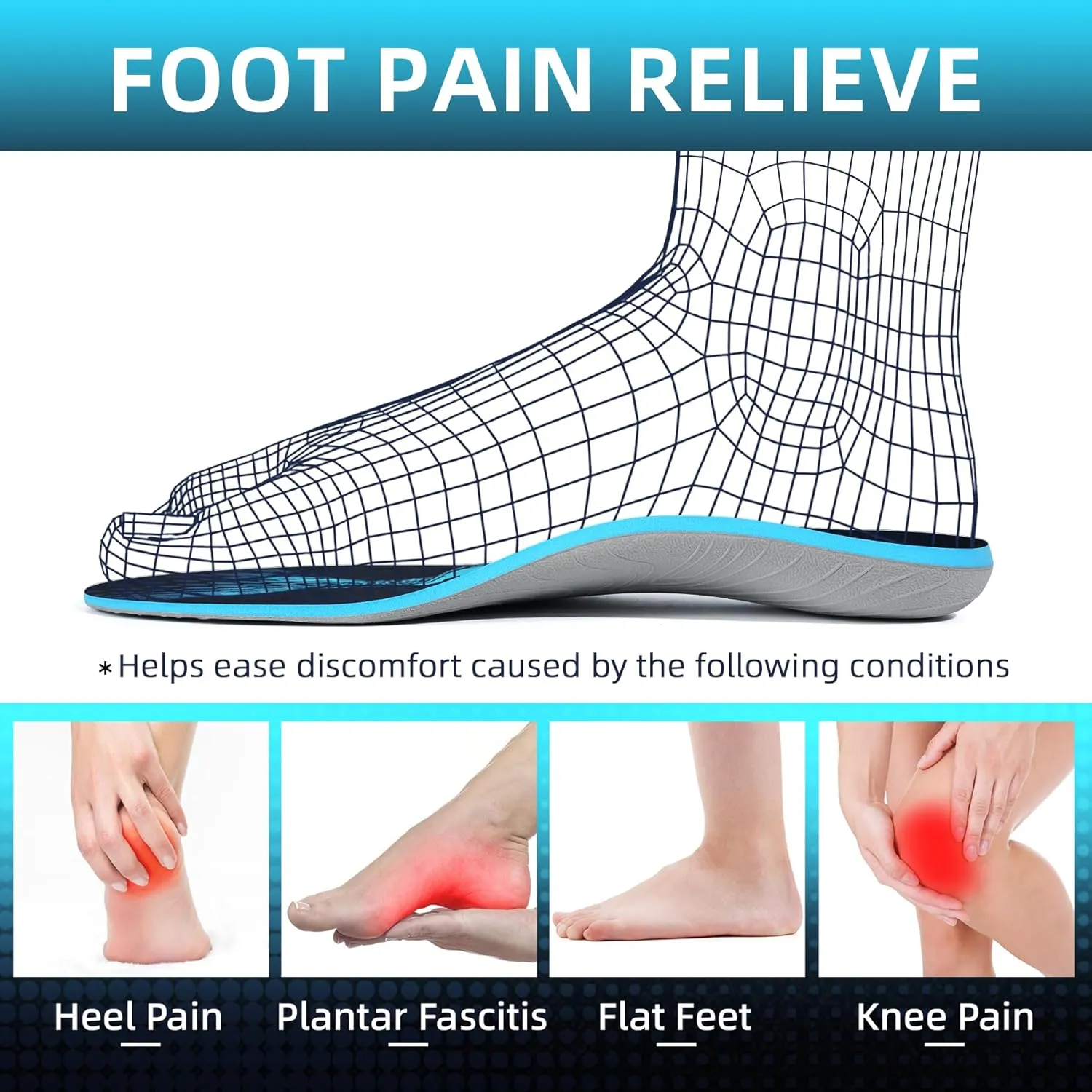 Orthopedic Insert Men Women Metatarsal Insoles Relief Plantar Fasciitis Pain Flat Feet Overpronation Heel Spurs Pads 210lbs  Heavy Duty High Arch Support Inserts Size(10-10 1/2)