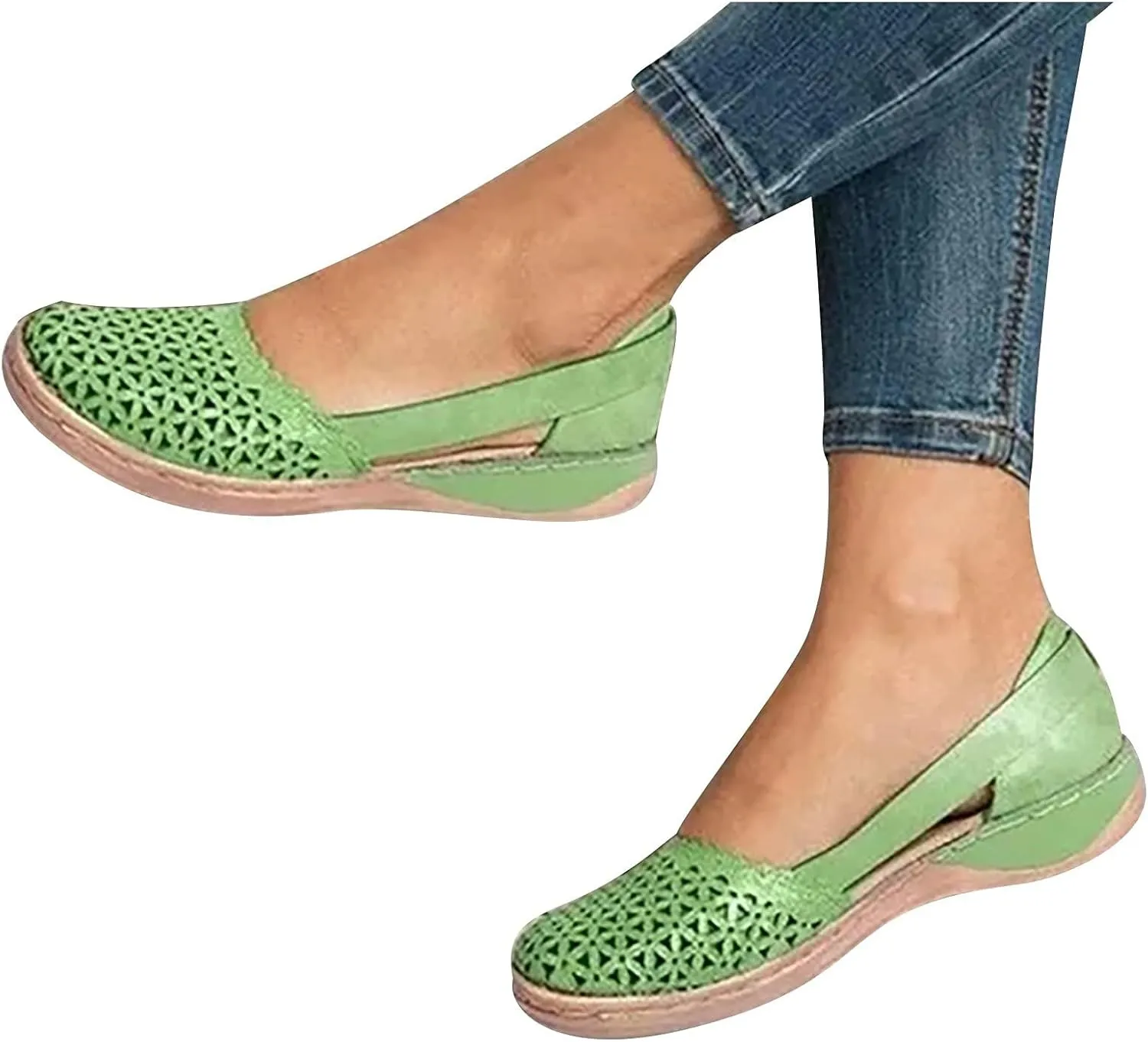 Orthopedic Sandals for Women Breathable Hollow Out Closed Toe Slip On Sandals Summer Casual Round Toe Low Heels Shoes Comfortable Non-Slip Walking Shoes Platform Sandal