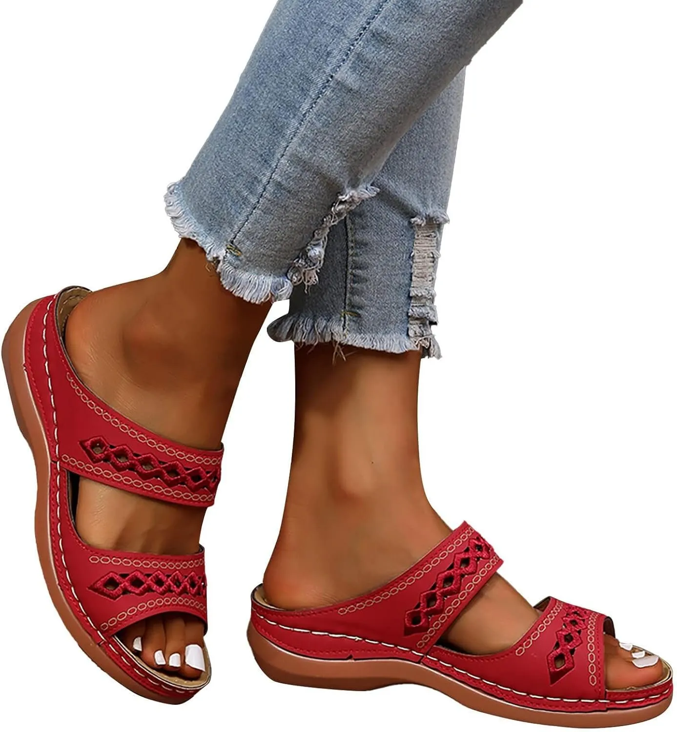 Orthopedic Sandals for Women Fashion Backless Walking Sandals Platform Wedge Sandal with Arch Support Open Toe Slip On Flip Flop Dressy Summer Flat Walking Slippers