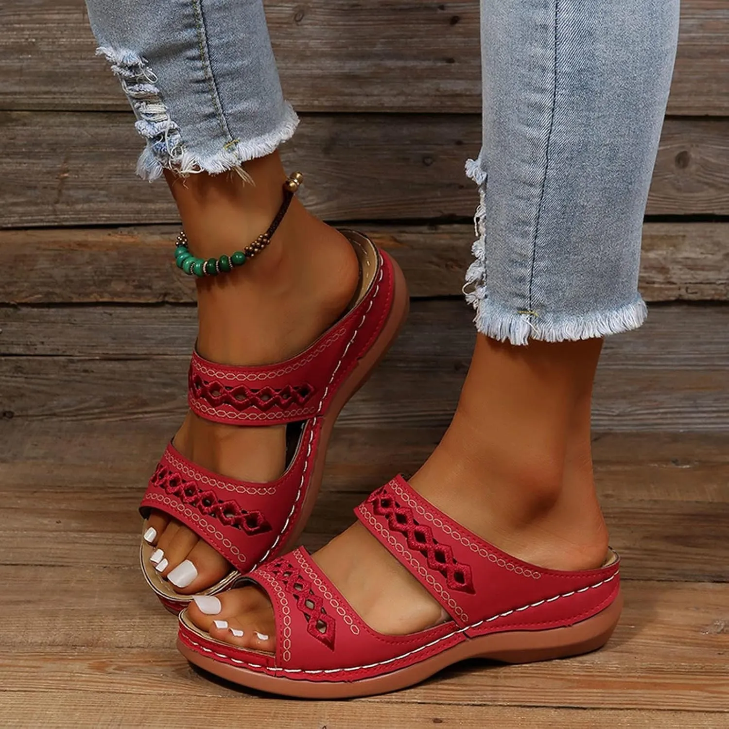 Orthopedic Sandals for Women Fashion Backless Walking Sandals Platform Wedge Sandal with Arch Support Open Toe Slip On Flip Flop Dressy Summer Flat Walking Slippers