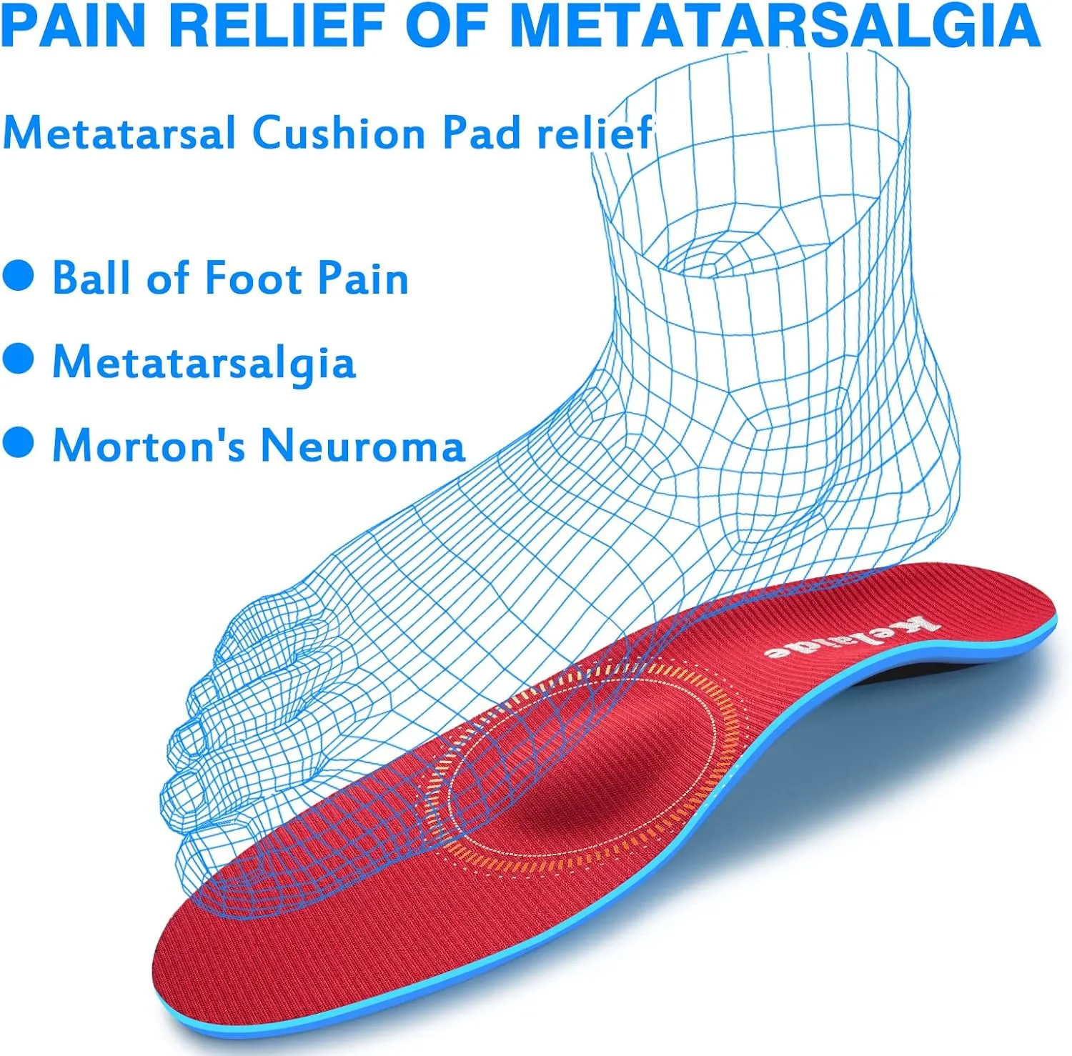 Orthotics Arch Support Metatarsalgia Insoles - Mortons Neuroma Inserts Relief Ball of Foot Pain - Orthopedic Insoles for Flat Feet - Shoe Inserts for Plantar Fasciitis (Red L)