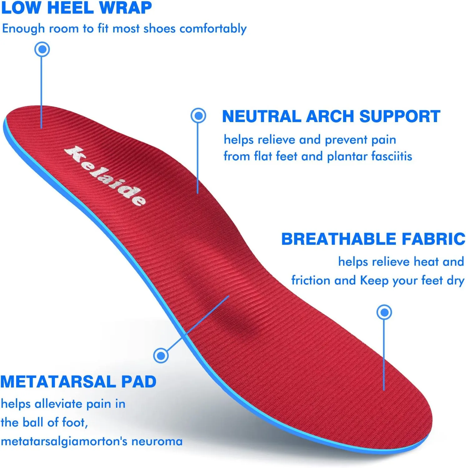 Orthotics Arch Support Metatarsalgia Insoles - Mortons Neuroma Inserts Relief Ball of Foot Pain - Orthopedic Insoles for Flat Feet - Shoe Inserts for Plantar Fasciitis (Red L)