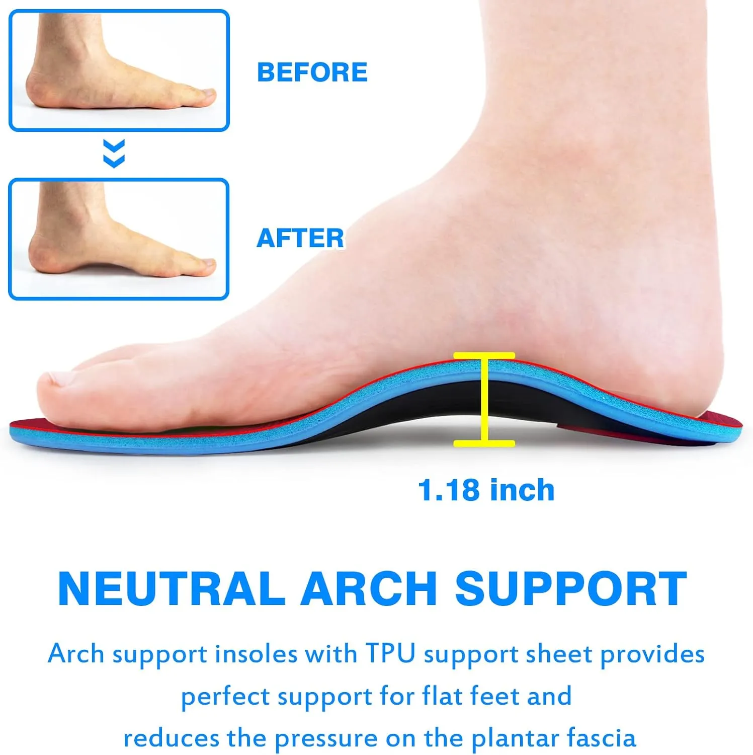 Orthotics Arch Support Metatarsalgia Insoles - Mortons Neuroma Inserts Relief Ball of Foot Pain - Orthopedic Insoles for Flat Feet - Shoe Inserts for Plantar Fasciitis (Red L)