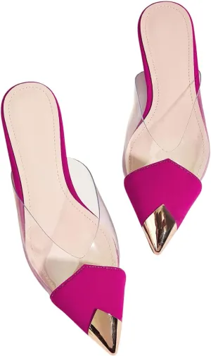 OYOANGLE Women's Metallic Transparent PVC Pointed Toe Flat Shoes Slip On Casual Outdoor Flat Mules